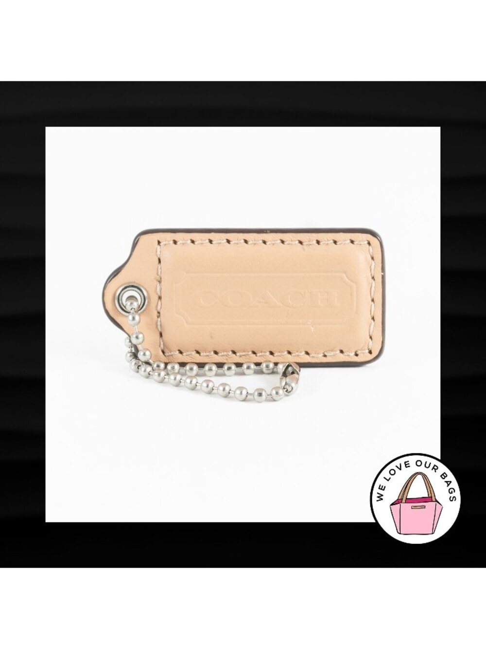 2" Medium COACH BEECHWOOD TAN LEATHER NICKEL FOB BAG CHARM KEYCHAIN HANG TAG